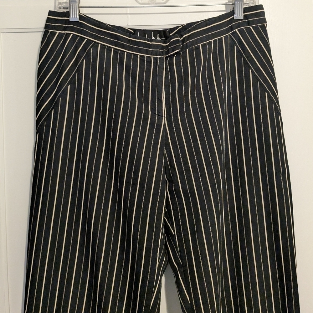 Nicole Miller Y2K Low Rise Black White Beige Striped Pants Long 12 Addams Family - Picture 10 of 12